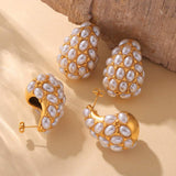 Titanium Steel Inlaid Imitation Pearl Earrings - Trendsi - Flyclothing LLC
