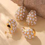 Titanium Steel Inlaid Imitation Pearl Earrings - Trendsi - Flyclothing LLC