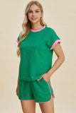 Double Take Full Size Texture Contrast T-Shirt and Shorts Set - Trendsi - Flyclothing LLC