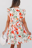 Floral Double Ruffle Sleeve V Neck Mini Dress - Trendsi