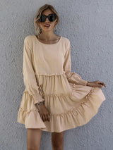 Frill Tiered Long Sleeve Mini Dress - Trendsi - Flyclothing LLC