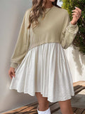Perfee Contrast Round Neck Long Sleeve Mini Dress - Trendsi - Flyclothing LLC