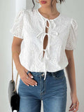 Perfee Tied Eyelet Short Sleeve Bodysuit - Trendsi - Flyclothing LLC