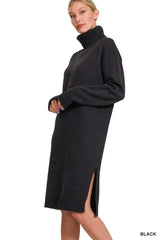 Zenana Turtle Neck Long Sleeve Midi Sweater Dress - Trendsi - Flyclothing LLC