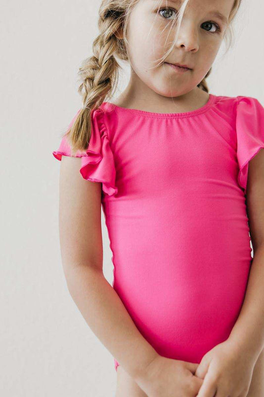 Hot Pink S/S Flutter Sleeve Leotard - Mila & Rose ® - Flyclothing LLC
