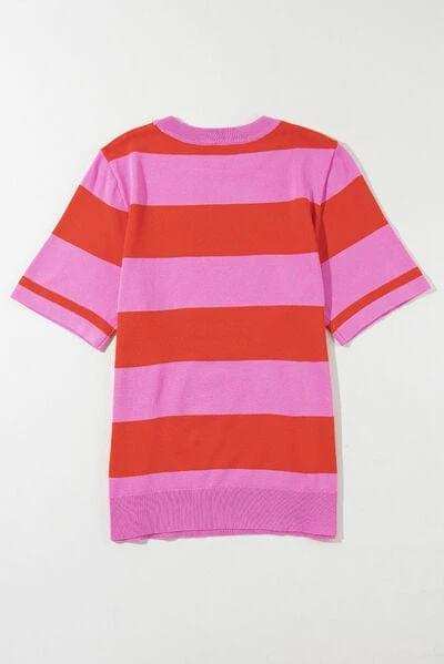 Color Block Round Neck Half Sleeve Top - Trendsi - Flyclothing LLC