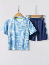 Children's Geometric Print Quick Dry Tee and Shorts Set - Trendsi - Flyclothing LLC