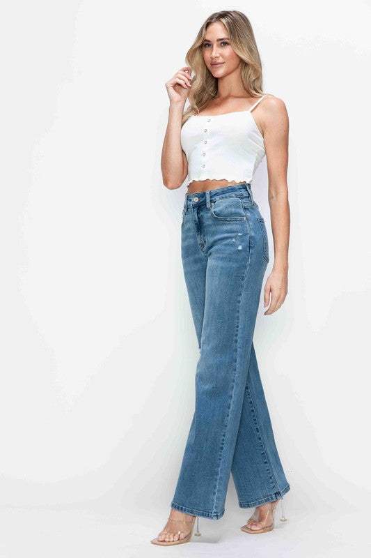 bytos Full Size High Rise Wide Leg Jeans with Pockets - Trendsi - Flyclothing LLC