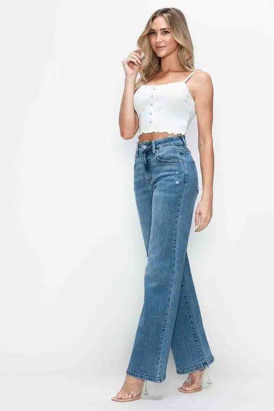 bytos Full Size High Rise Wide Leg Jeans with Pockets - Trendsi - Flyclothing LLC