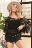ADORA Fringe Hem Crochet Top - Trendsi