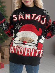 Santa Mock Neck Long Sleeve Sweater - Trendsi