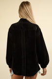 VERY J Mixed Media Button Down Raw Hem Shacket - Trendsi