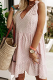 Embroidered Eyelets Ruffled Hem Sleeveless Mini Dress - Trendsi