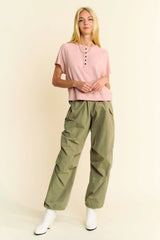 Davi & Dani Breezy Knit Fabric Short Sleeve T-shirt Top - Trendsi - Flyclothing LLC