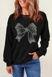 Rhinestone Bow Round Neck Long Sleeve Sweatshirt - Trendsi - Flyclothing LLC