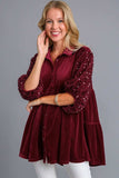 Umgee Sequin Detail Tiered Back Half Sleeve Shirt - Trendsi - Flyclothing LLC
