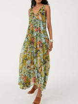 Printed V-Neck Sleeveless Dress - Trendsi - Flyclothing LLC