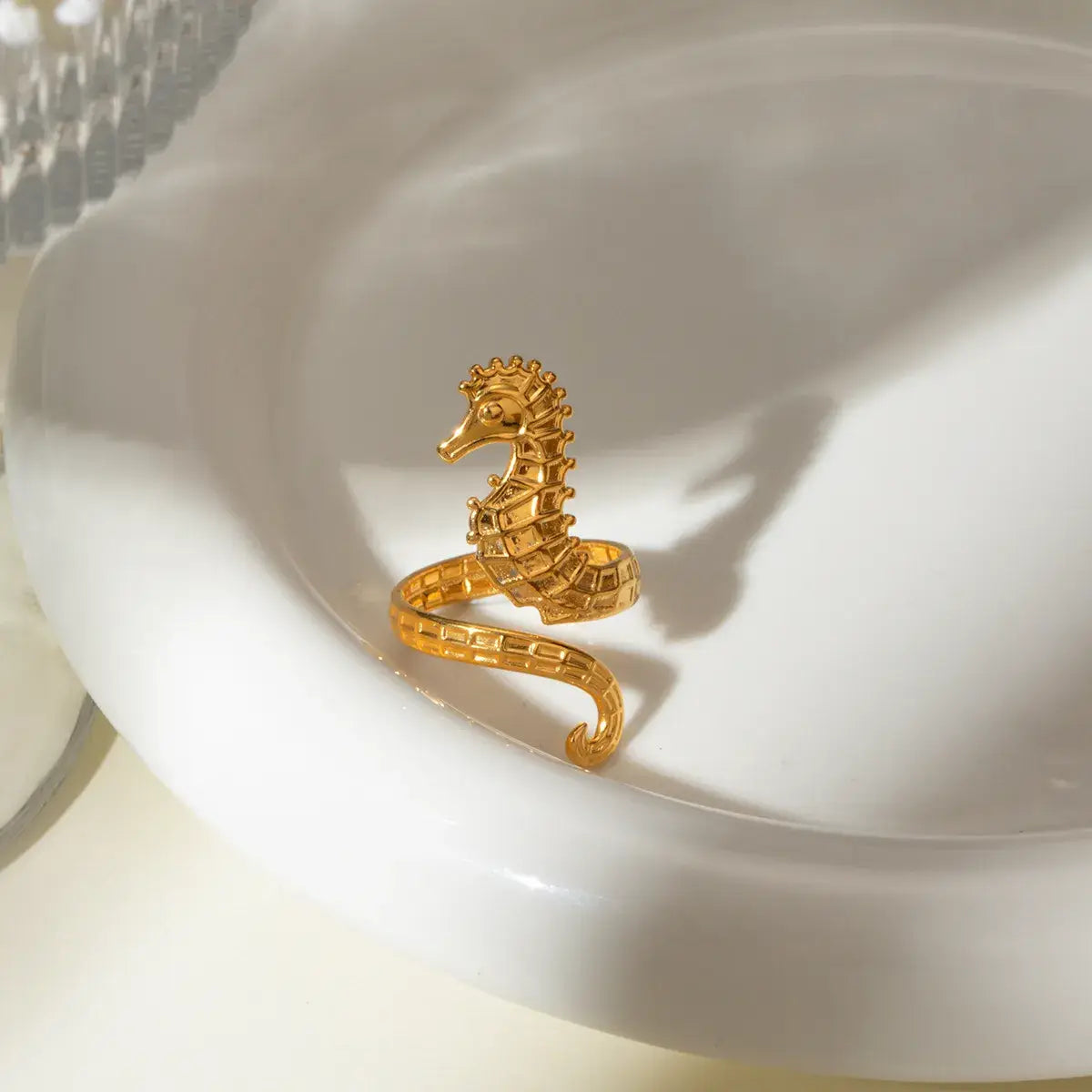 18K Gold-Plated Seahorse Wrap Adjustable Ring - Trendsi - Flyclothing LLC