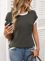 Contrast Trim Round Neck Short Sleeve T-Shirt - Trendsi - Flyclothing LLC