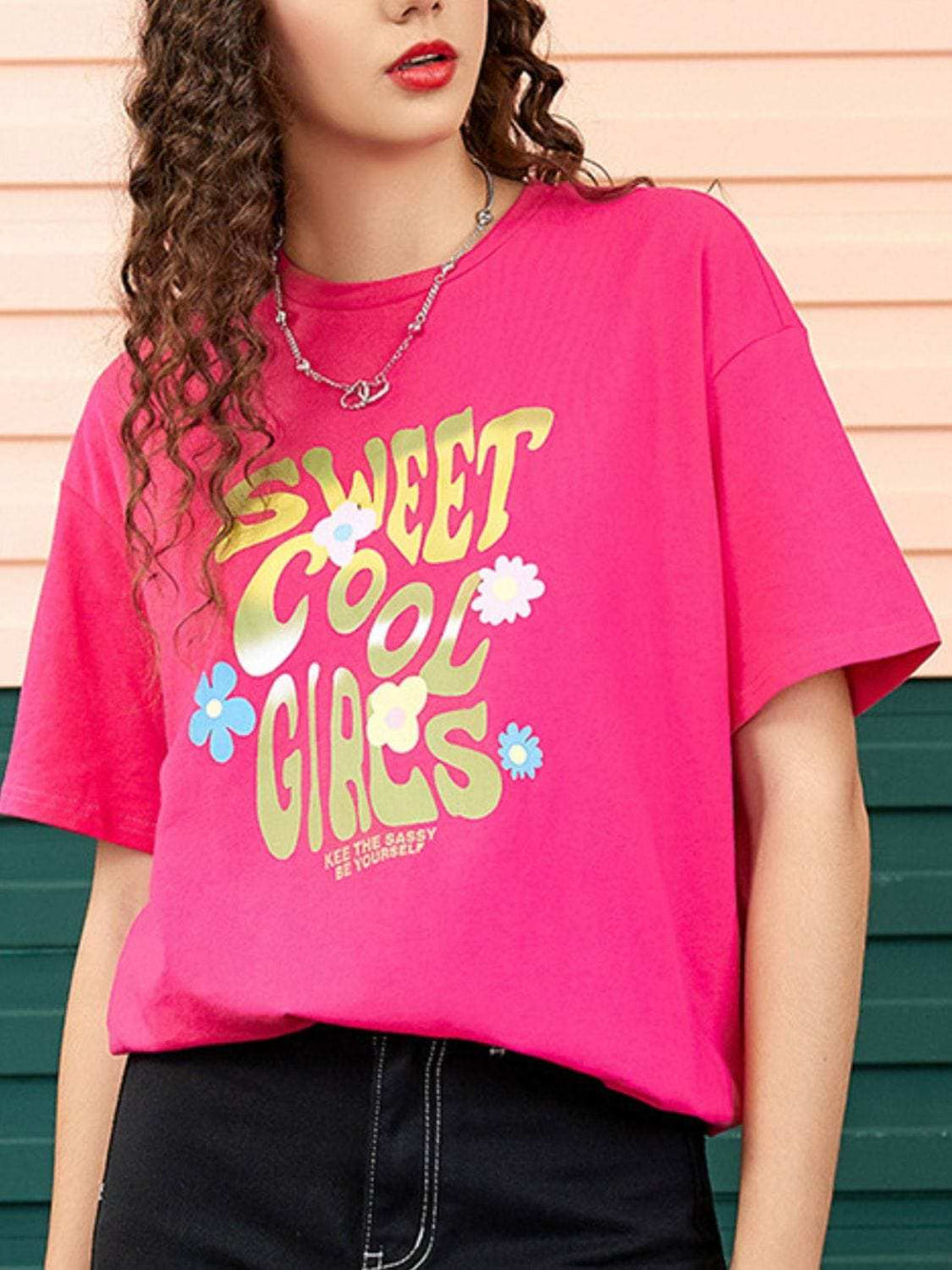 Letter Graphic Round Neck Half Sleeve T-Shirt - Trendsi - Flyclothing LLC