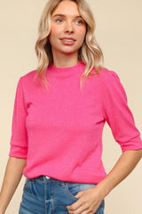 Haptics Tied Back Mock Neck Half Sleeve Knit Top - Trendsi