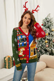 Nutcracker Contrast V-Neck Long Sleeve Cardigan - Trendsi - Flyclothing LLC