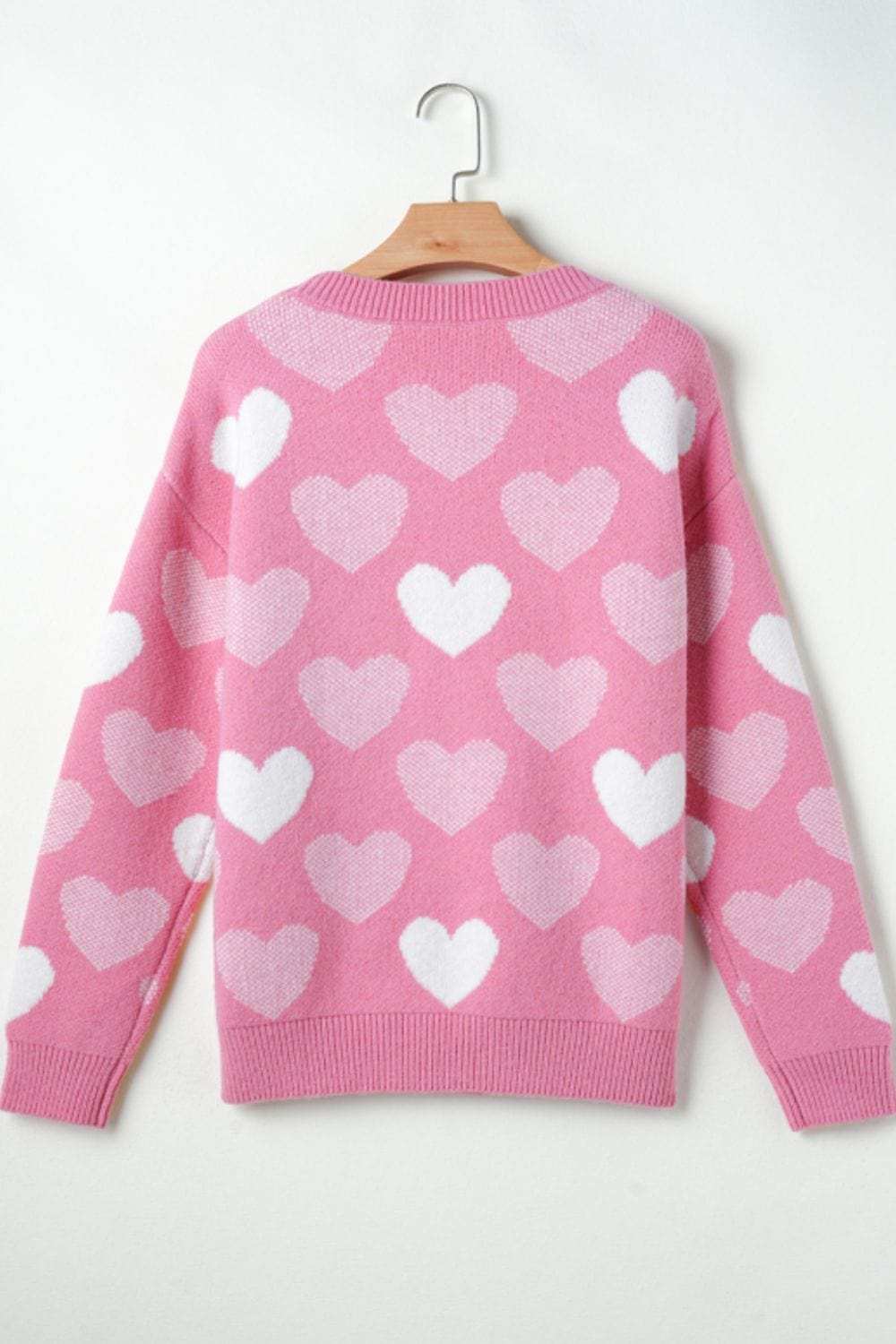 Pearl Trim Heart Round Neck Long Sleeve Sweater - Trendsi - Flyclothing LLC
