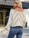 Openwork Boat Neck Long Sleeve Sweater - Trendsi