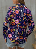FAM-FAM Buttoned Printed Collared Neck Long Sleeve Shirt - Trendsi - Flyclothing LLC