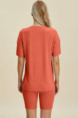 Basic Bae Full Size Ribbed V-Neck Short Sleeve Top and Shorts Set - Trendsi - Flyclothing LLC