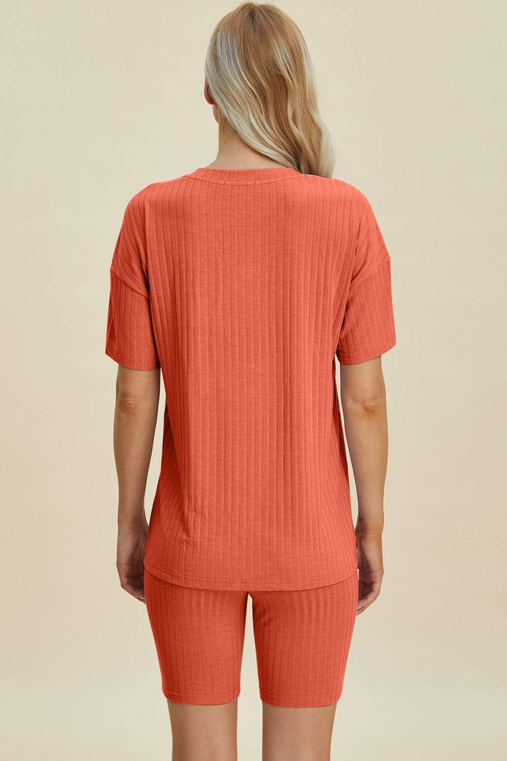 Basic Bae Full Size Ribbed V-Neck Short Sleeve Top and Shorts Set - Trendsi - Flyclothing LLC