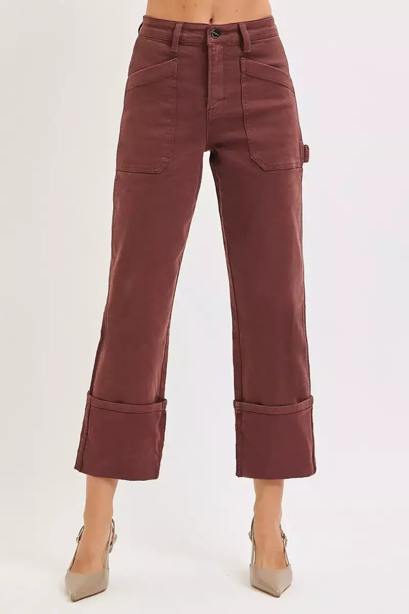 RISEN Full Size High Rise Wide Straight Cuffed Patch Jeans Plus Size - Trendsi - Flyclothing LLC