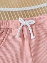 Children's Honey Flower Waffle Knit Tee and Shorts Set - Trendsi - Flyclothing LLC