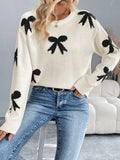 Perfee Bow Graphic Round Neck Long Sleeve Sweater - Trendsi - Flyclothing LLC