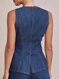 Button Down Denim Vest - Trendsi