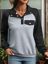 Contrast Textured Long Sleeve Sweatshirt - Trendsi - Flyclothing LLC