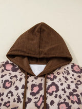 Plus Size Leopard Long Sleeve Drawstring Hoodie - Trendsi - Flyclothing LLC