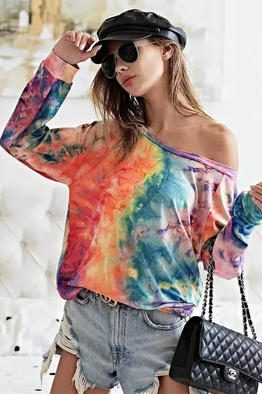 BiBi Tie Dye Soft Knit Jersey Top - Trendsi - Flyclothing LLC
