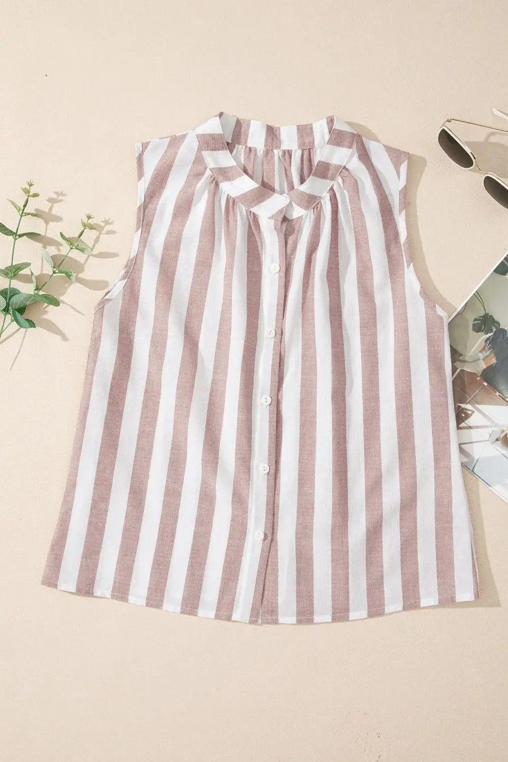 Stripe Button Down Sleeveless Shirt - Trendsi - Flyclothing LLC