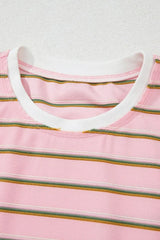 Stripe Wide Short Sleeve Tee and Short Set - Trendsi - Flyclothing LLC