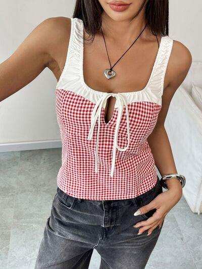 Perfee Contrast Plaid Square Neck Tank - Trendsi - Flyclothing LLC