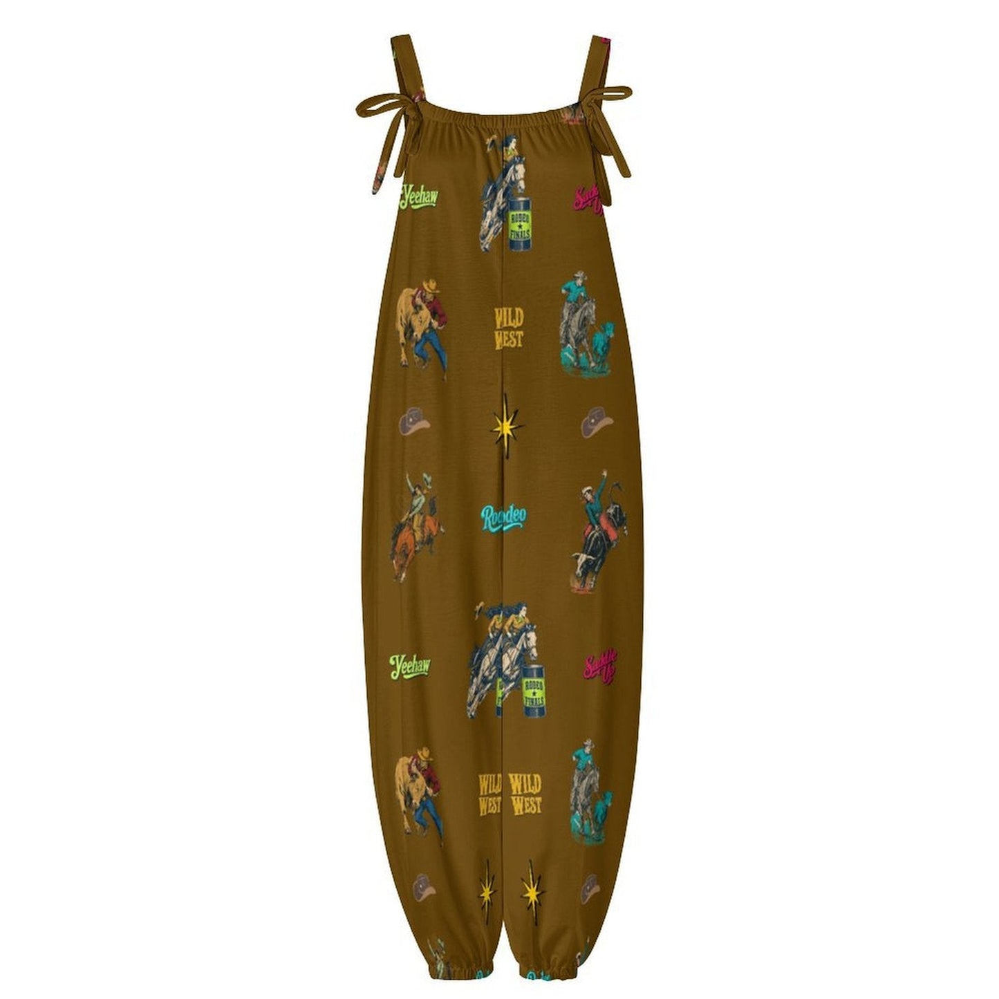 Baha Ranch The Last Roundup Western Rodeo Overalls Jumpsuit Brown