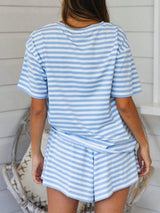 Striped Short Sleeve Tee and Drawstring Shorts Set - Trendsi - Flyclothing LLC