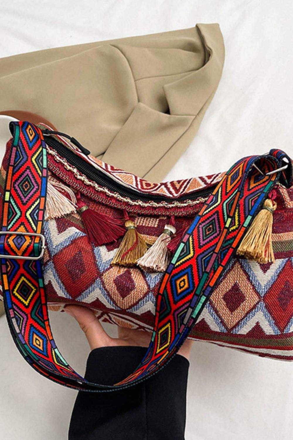 Tassel Adjustable Strap Shoulder Bag - Trendsi - Flyclothing LLC