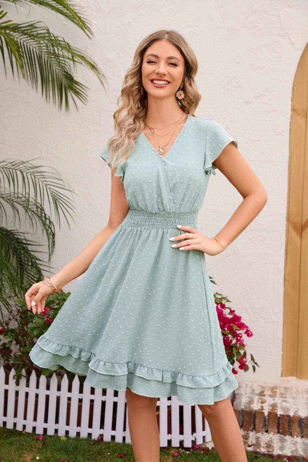 Swiss Dot Cap Sleeve Dress - Trendsi - Flyclothing LLC