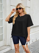 Round Neck Short Sleeve T-Shirt - Trendsi - Flyclothing LLC