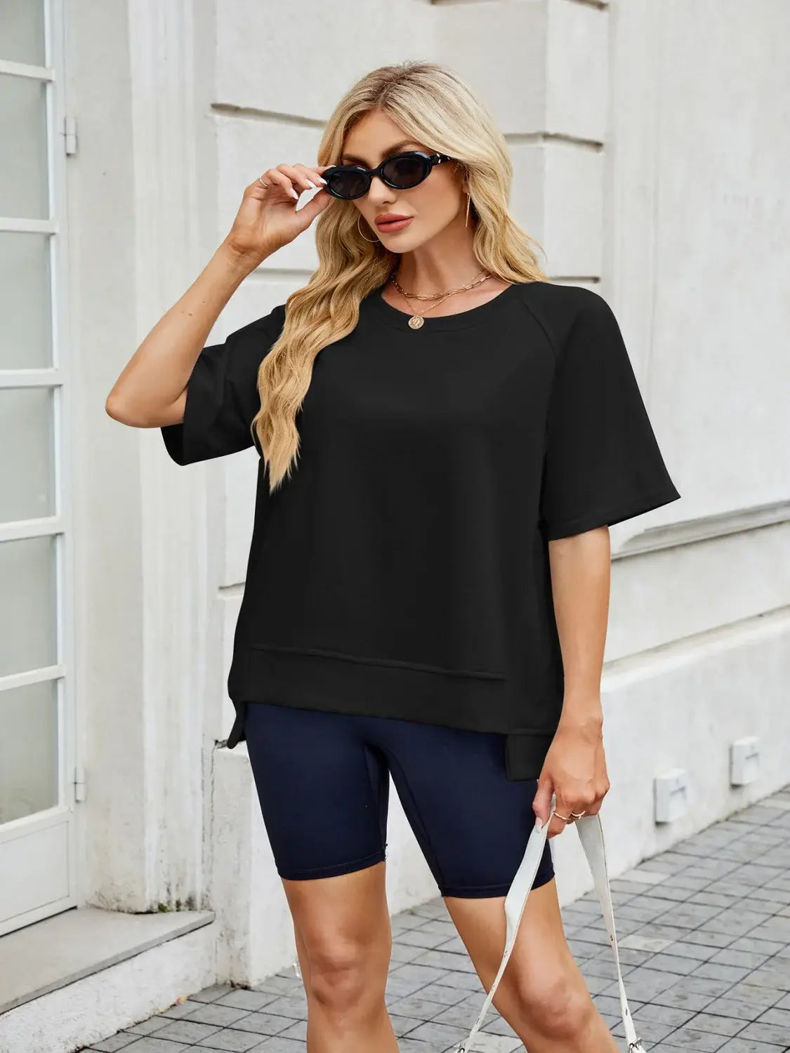 Round Neck Short Sleeve T-Shirt - Trendsi - Flyclothing LLC