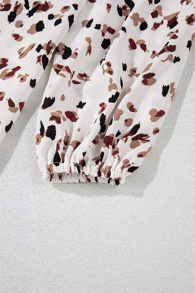 Printed Mock Neck Balloon Sleeve Blouse - Trendsi - Flyclothing LLC