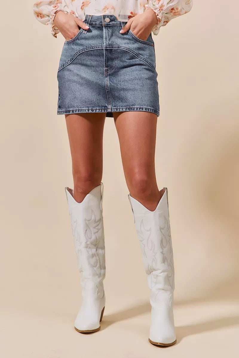 SO ME Washed Denim Mini Skirt with Pockets - Trendsi - Flyclothing LLC