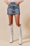 SO ME Washed Denim Mini Skirt with Pockets - Trendsi - Flyclothing LLC